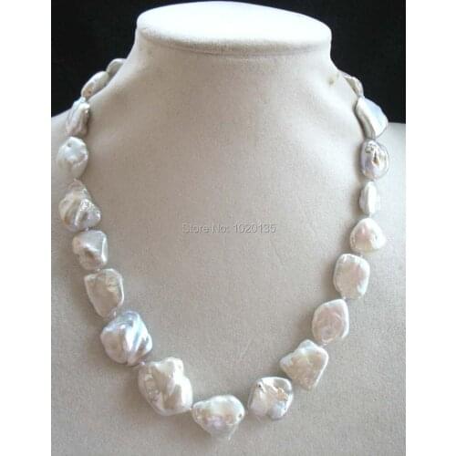Freshwater pearl white flat reborn keshi baroque necklace 18inch nature FPPJ