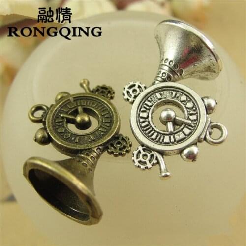 RONGQING 22*19MM Vintage Clock Musical Instruments Charms for Jewelry Making DIY 40pcs/lot Wholesale