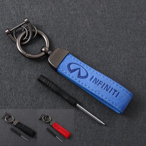 Luxury Fur Keyrings For Infiniti Car Logo Keychain Automobile Gift True Leather Metal Vehicle Mark Key Chain Ring Interior Parts