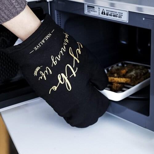 Oven Mitts Fashion Cotton Linen Oven Glove Heatproof Mitten Kitchen Cooking Microwave Insulated Non-slip Glove Thickening