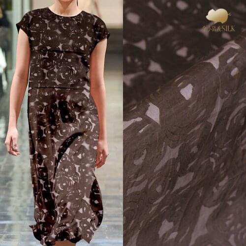 Cut flower silk linen fabric dark coffee color dress clothing paralyzed fabric cheongsam silk fabric wholesale linen cloth