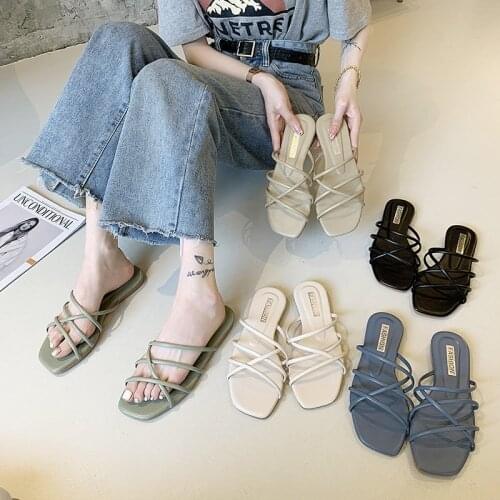 Fashion Summer Indoor PU Womens Slippers Solid Basic Non-slip Casual Outdoor Slides Beach Flat With Shoes For Woman 2021