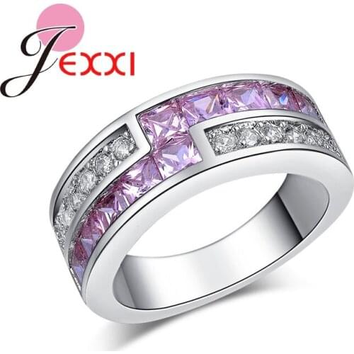 Mixed Colorful Crystal Rings For Party Engagement Jewelry Simple 925 Sterling Silver Wedding Bands Finger Rings For Woman