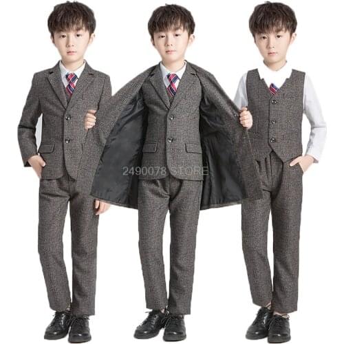 Wedding Suit For Flower Boys Kids Formal Birthday Party Dress Blazer jacket Vest Pants Tuxedo Children Piano Ceremony Costume