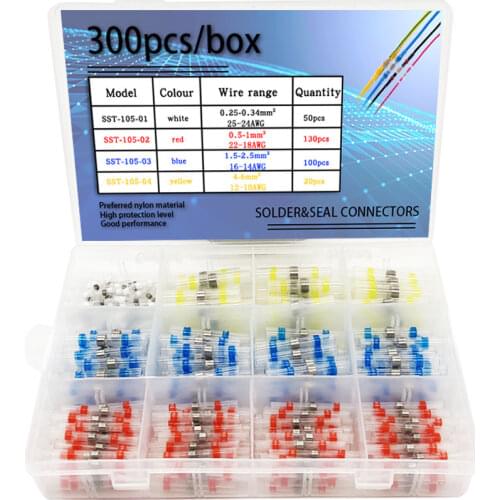 Heat Shrink Butt Wire Connector Solder Seal Wire Connectors 50/300pcs Box Quick Heat Shrinkable Insulated Terminal