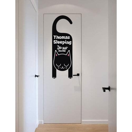 Black Cat Vinyl Sticker For Kids Door Decoration, Do Not Disturb Wall Decal, Neutral Gender Nursery Room Decor K525