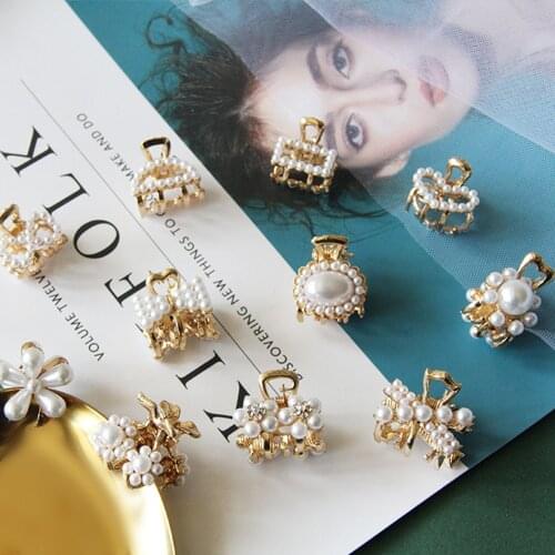 Fashion Hair Clip for Women Girls Retro Rhinestone Flower Hair Crab Mini Pearl Ladies Hair Claws Wedding Hair Accessories