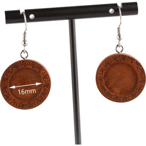 Reidgaller 5pairs wood earring base 16mm dia blank cabochon bezel settings diy stainless steel ear hooks findings for jewelry
