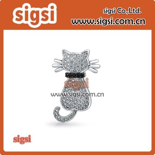 Women Retro Colorful Crystal Rhinestone Cute Animal Gold Cat Brooch Pins Jewelry