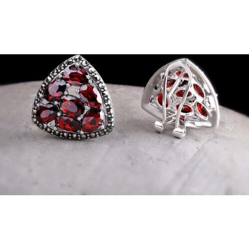 Thai silver handmade earrings real 925 pure silver elegant, womens pomegranate red earrings