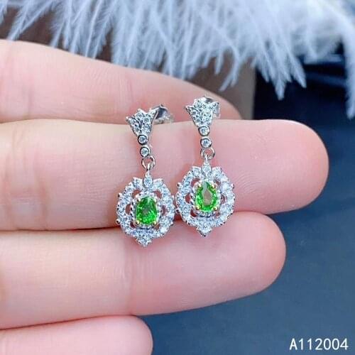 KJJEAXCMY Fine Jewelry 925 Sterling Silver Inlaid Natural Tsavorite Female Earrings Ear Studs Popular Support Detection