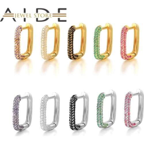 Aide 1PC 925 Sterling Silver Colorful Zircon Big Circle Hoop Earrings for Women U Shape Huggies Ear Buckles Earring Jewelry Gift