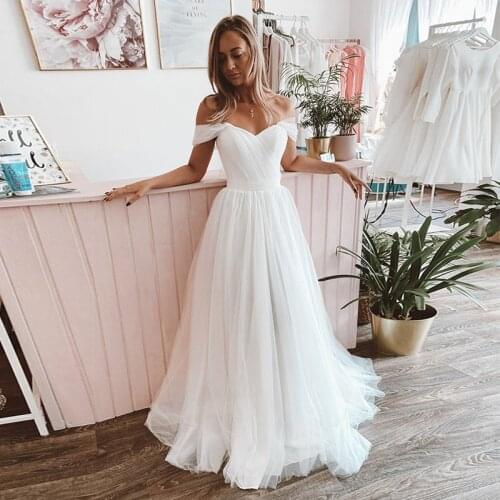 Off The Shoulder Beach Indian Wedding Dress 2021 Pleats Beading White Dresses Bridal Gowns Vestidos De Novia