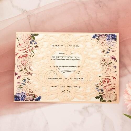 1pcs free shipping Laser Cut heart Pearl Paper hollow gate wedding invitation cards for Bridal shower birthday sweet party cover