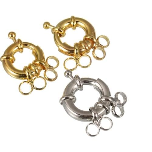 10pcs/lot Rhodium Gold Color Round Copper Spring Clasps For Necklace Bracelet Connectors Clasps With 2 Loop DIY Findings