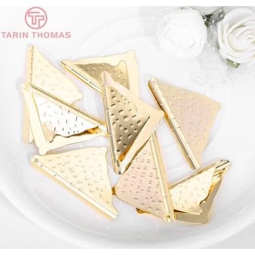 6PCS 23x41MM Hanging Hole 1MM 24K Gold Color Brass Triangle Charms Pendants High Quality Diy Jewelry Findings Accessories
