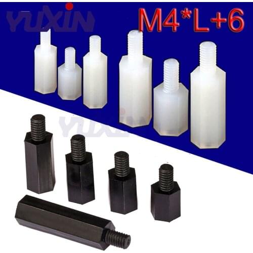 200Pcs M4*L+6mm Thread White & Black Spacing Screw Plastic For PCB Motherboard Fixed Nylon Standoff Spacer Pillar