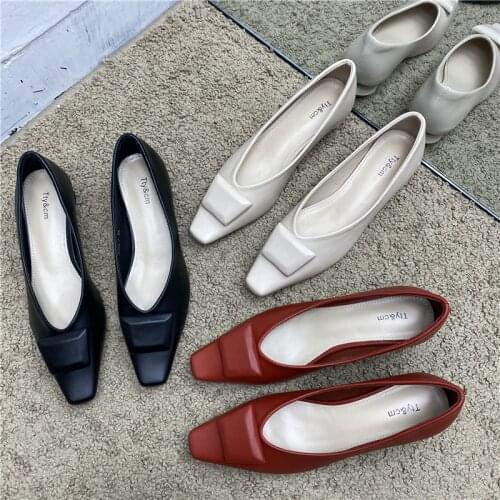 Handmade 2021 Spring New Design Women Pumps Shoes Metal Buckle Slip-On Women Office Med Heel Shoes Femme Elegant Pumps Shoes