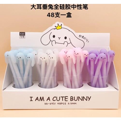48pcs Creative Stationery Student Pen Cute Rabbit Gel Pen 0.5mm Full Needle Black Ink Pen School Supplies Office Supplies