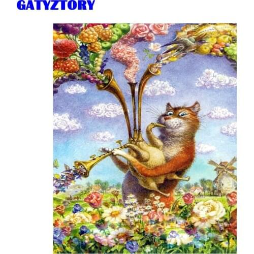 GATYZTORY Frameless Music Cat DIY Painting By Number Modern Wall Art Canvas Painting Acrylic Paint Unique Gift For Home Decors