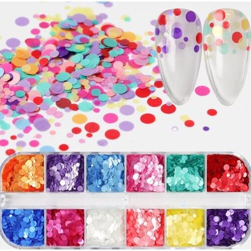 12grids/set Holo Rainbow Colors 3D Round Ultrathin Sequins Nail Flakes Mix 3 Sizes DIY Paillette Decoration Nail Art Manicure