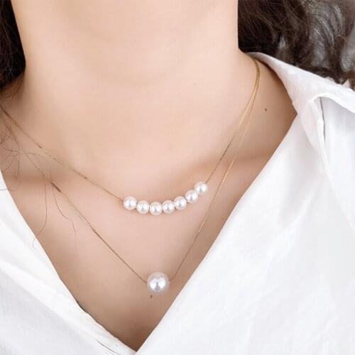 316L Stainless Steel New Fashion Upscale Jewelry Elegant 2 Layer Beaded Pearl Charms Chain Choker Necklaces Pendants For Women
