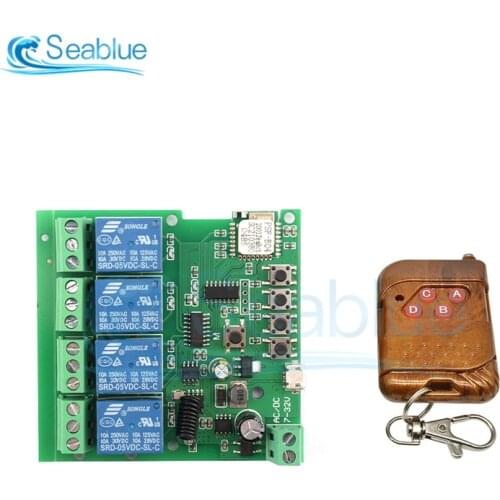 DC 5V-32V 220V 4 Channel Wifi Relay Module 433Mhz Wireless Remote Control Switch Self-Lock 12V 24V For Smart Home APP Control