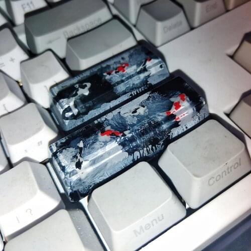For Cherry MX White Black 1U 2.25U 2.75U SA Space Bar Enter Key + Shift Key Koi Fish Resin Keycap Backlit Keycaps