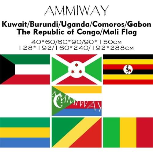 AMMIWAY Any Size Kuwait Burundi Uganda Comoros Gabon The Republic of Congo Mali Single Double National Printed Flags and Banner
