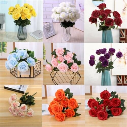 10 Head Artificial Rose Bouquet Silk Fake Flowers Leaf Wedding Decoration Party Table Home Decor flores