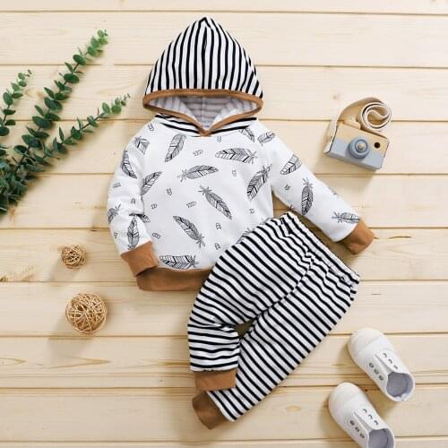 New Born Baby Girl Clothes Set For Winter Autumn Hooded Toddler Letter Printed Hoodie Tops + Stripe Pants Outfits Set 0-4 Years