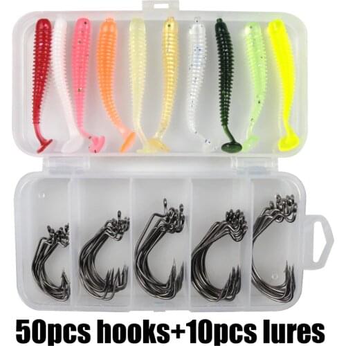 60pcs/lot sea Fishing hook with soft lures 2#1#1/0#2/0#3/0# carp snap fishing big hooks tackles accessories fish hook with box
