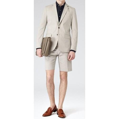 Summer Fashion Handsome Men Solid Color Suits Slim Wedding Party Groom Wear Men Business Casual Male Clothing (Jacket + Shorts)