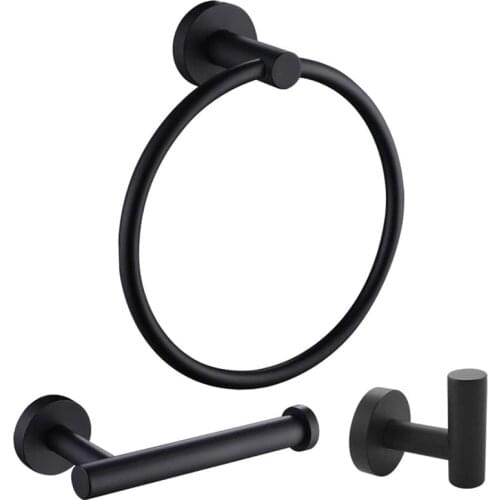 Matte Black Bath Hardware Set Contemporary Stainless Steel Storage Accessories Kit