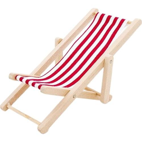 Odoria 1:12 Miniature Foldable Beach Chair Red Stripe Dollhouse Accessories Outdoor Garden