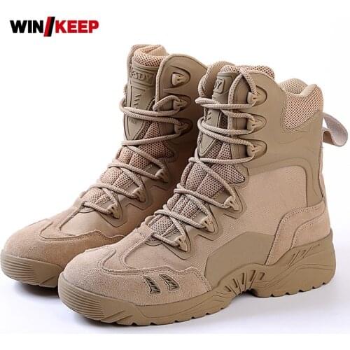 Mens Army Tactical Boots Lace Up High Top Desert Camp Combat Military Boots Outdoor Hike Hunting Sports Sneakers Tactical Shoes