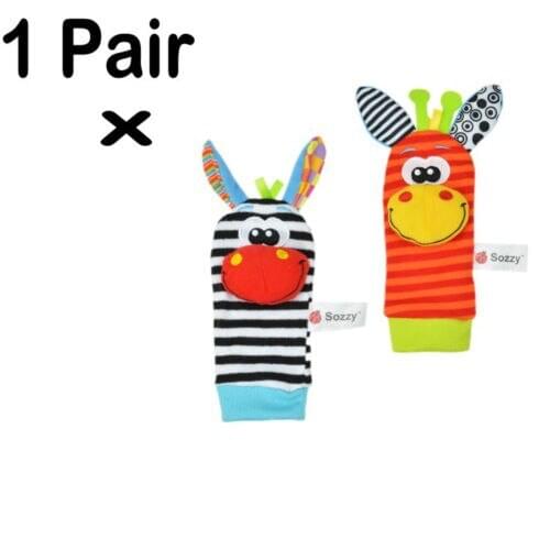1 Pair Newborn Baby Infant Boys Girls Cartoon Animal Soft Rattles Wristband Handbells Hand Foot Finders Socks Toys Gift