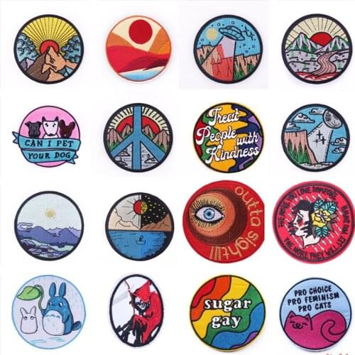 Embroidery Patches For Clothes Iron On UFO Anime Eye Patches For Clothing DIY Star Night Stripes Mountain Wave Stickers Applique