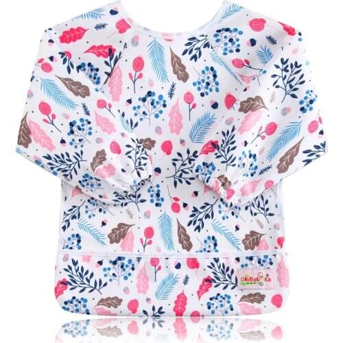 Ohbabyka Newborn Baby Bibs Waterproof Shirt Baby Bib Cartoon Long Sleeve Animal Toddler Scarf Feeding Smock Baby Accessories