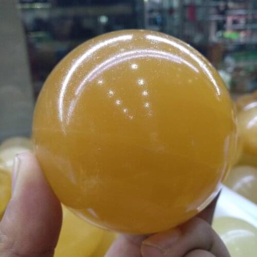 OPTICAL CALCITE Crystal Rainbow Sphere Ball Rich Color Yellow ICELAND SPAR 70mm
