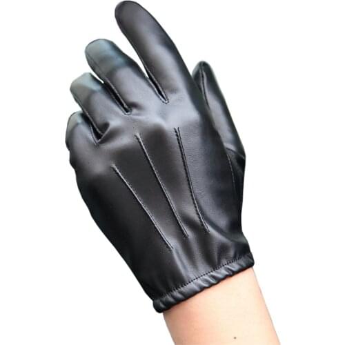 Fashion Black PU Leather Gloves Male Thin Style Driving Leather Men Gloves Non-Slip Five Fingers Full Palm Touchscreen PM014PN