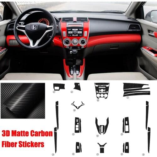 Full Set Interior Carbon Fiber Center Console Durable Wrap Protector Vinyl Decoration Sticker For Honda City 2008-2014