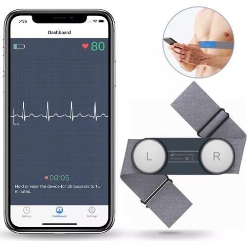 Hand-Held Wearable Bluetooth Wireless ECG Machine Portable Handheld EKG Monitor USB Charging Share PDF Report With Doctor