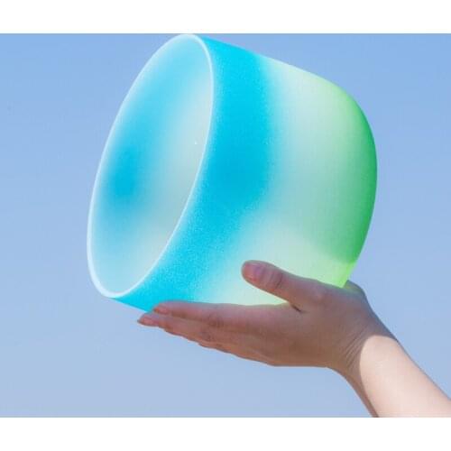 8 Inch G Throat Chakra Candy Gradient Colored Frosted Crystal Singing Bowl for Meditation