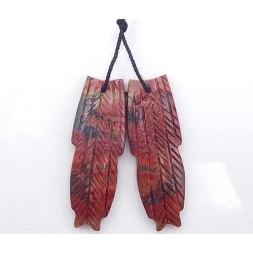 Hot Sale Multi-Color Picasso Jasper Carved feather Earring Beads 38x13x4mm,7.7g
