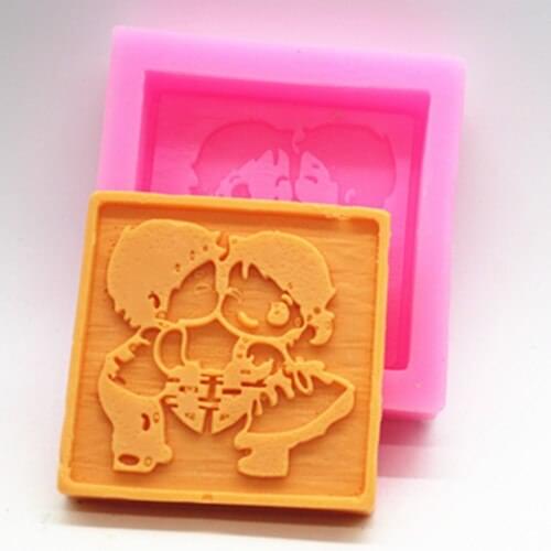 PRZY Silicone Mold Couple Double Happiness Soap Molds Handmade Wedding Soaps Mould Soap Making Molds Silicone Rubber 001