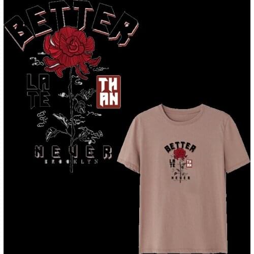 Red Rose Flower Heat Transfer Sticker Print On T-shirt Diy Patches On Clothes A-level Washable Iron-On Letter Transfer Decal