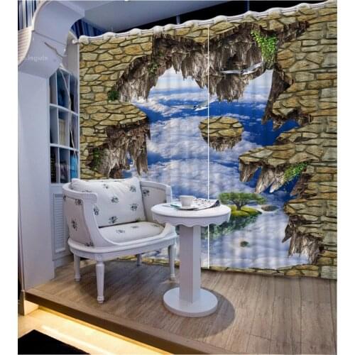 3D Curtain Photo Custom Size Stones Sky And White Clouds Curtains For Bedroom Curtains For Living Room Decorative Curtain