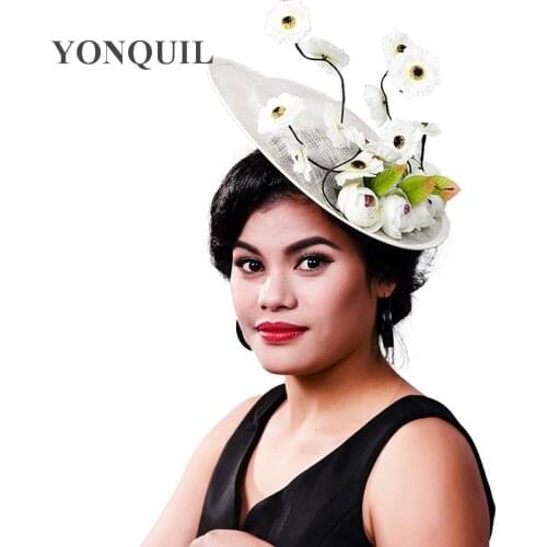 Women Fancy Feather Big Size Beauty Fascinator Headwear Wedding Hats And Fascinators White Net Hair Accessories For Bridal Gril