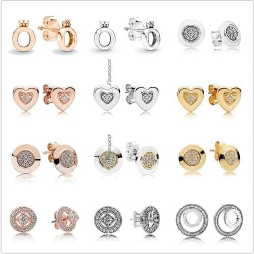 Original 925 Sterling Silver Polished Crown O Signature Stud Earrings For Women Wedding Gift Fashion Jewelry